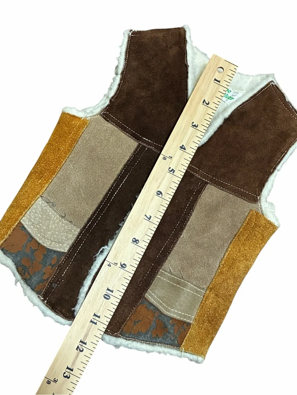 Vintage Genuine Leather Shearling Patchwork Vest Toddler Baby Snap Front Western